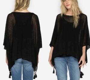 EUC Johnny Was Calme Black 100% Linen Poncho Shawl XS/S MSRP $198